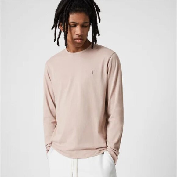 All Saints | Men's Brace Long Sleeve Crew T-Shirt in Balsa Stone Pink Size M - Picture 1 of 11